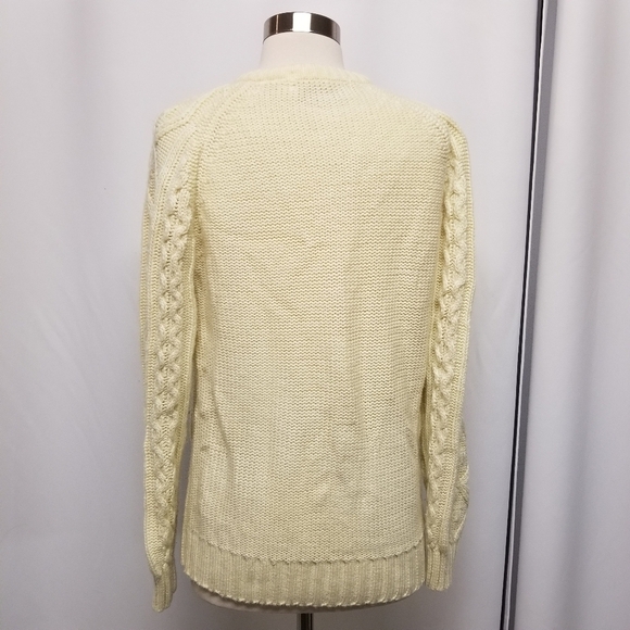 Vintage 70s Cream Cable Knit Acrylic Greek Fisherman Pullover Sweater Woman's Md - Picture 2 of 5